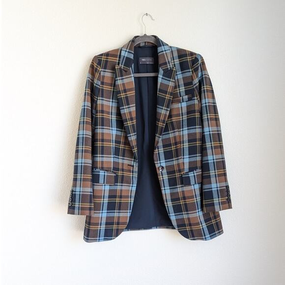 Mark & Spencer M&S Collection Checked Single-Breasted Straight Blazer, size 4 - Picture 1 of 9